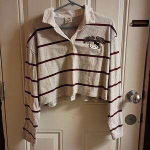 2/$10 Hello Kitty X Primark Burgundy Cropped Long Sleeve Top Small